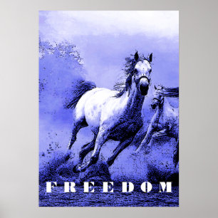 Poster Blue Wild Horses Motivation Freedom Artwork