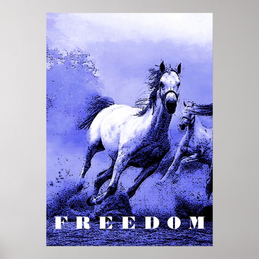 Poster Blue Wild Horses Motivation Freedom Artwork (Devant)