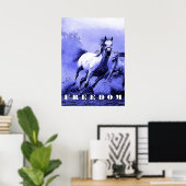Poster Blue Wild Horses Motivation Freedom Artwork (Bureau à domicile)