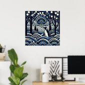Poster Blue Winter Midnight King Penguin Forêt Abstraite (Bureau à domicile)