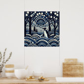Poster Blue Winter Midnight King Penguin Forêt Abstraite (Cuisine)