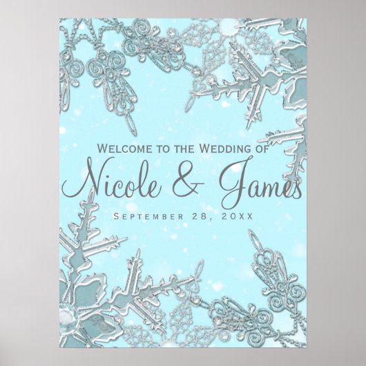 Poster Blue Winter Wonderland Snowflakes Mariage Bienvenu (Devant)