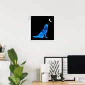 Poster Blue Wolf Howling à Moon (Bureau à domicile)