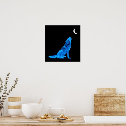 Poster Blue Wolf Howling à Moon (Cuisine)
