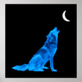 Poster Blue Wolf Howling à Moon (Devant)