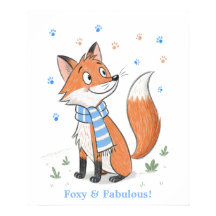 Blue Woodland Cheeky Fox Jouer Doodle animal