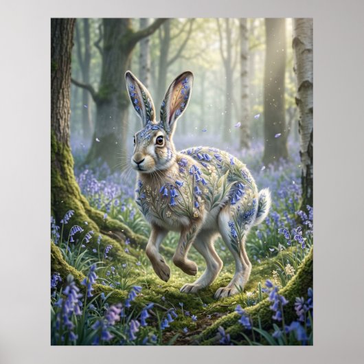 Poster Bluebell Hare Spring Mist (Devant)