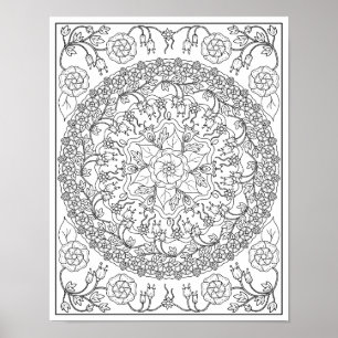 Poster Bluebells and Vines Mandala Coloration adulte