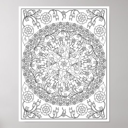 Poster Bluebells and Vines Mandala Coloration adulte (Devant)