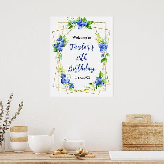 Poster Blueberry Floral Birthday Party Welcome Sign (Cuisine)