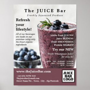 Poster Blueberry Smoothie, barre de jus Publicité