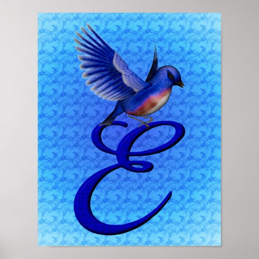 Poster Bluebird Elegant Monogram Initiale E (Devant)