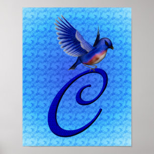 Poster Bluebird Elegant Monogramme Initiale C