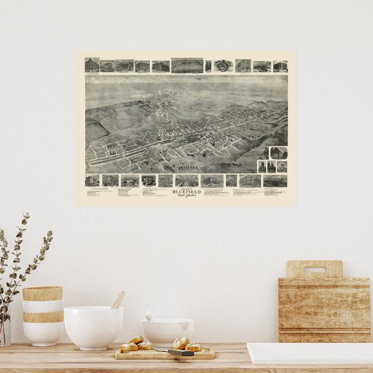 Poster Bluefield, WV Panoramic Map - 1911 (Cuisine)