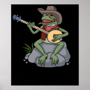 Poster Bluegrass Banjo Frog Pays Musique Cadeau Banjo