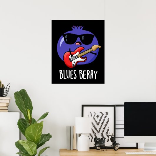 Poster Blues Berry Funny Fruit Pun Dark BG (Bureau à domicile)
