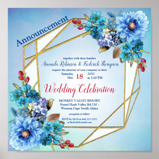 Poster Blues de Cornflower en Mariage d'aquarelle (Devant)