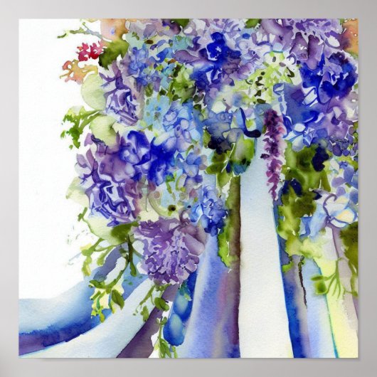 Poster Blues Vibrant, Bouquet en cascade nuptiale 1, (Devant)