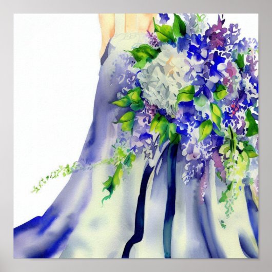 Poster Blues Vibrant, Bouquet en cascade nuptiale 2, (Devant)