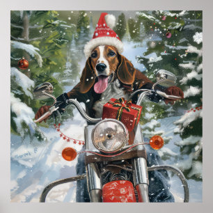 Poster Bluetick Coonhound Dog équitation Motorcycle Noël