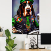 Poster Bluetick Coonhound Driving Bike St. Patrick's Day (Bureau à domicile)