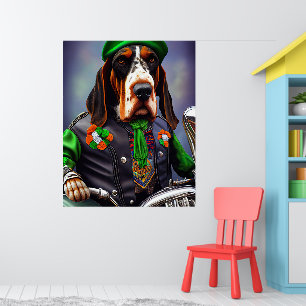 Poster Bluetick Coonhound Driving Bike St. Patrick's Day