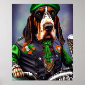 Poster Bluetick Coonhound Driving Bike St. Patrick's Day (Devant)