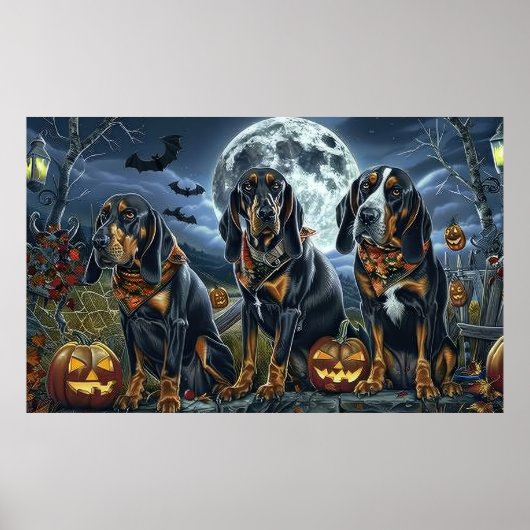 Poster Bluetick Coonhound Halloween Éffrayant (Devant)