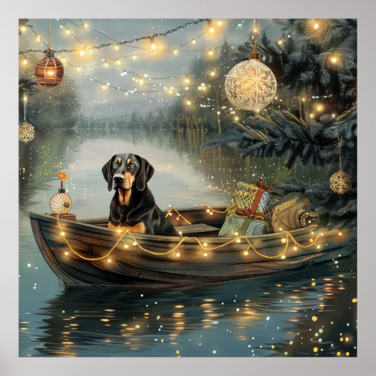 Poster Bluetick Coonhound Noël Festive Voyage (Devant)