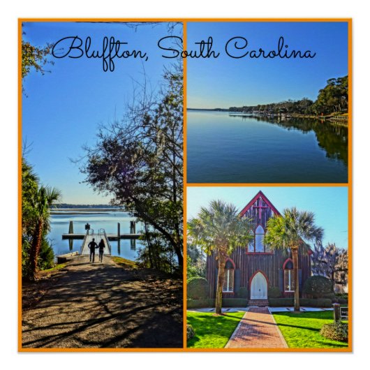 Poster Bluffton South Carolina Lowcountry Collage (Devant)