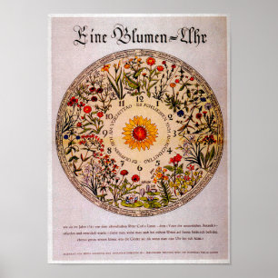 Poster Blumenuhr Flower Horloge Art Vintage