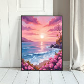 Poster Blush Beach Bay | Ocean Sunset Pink Watercolor
