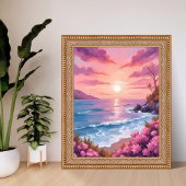Poster Blush Beach Bay | Ocean Sunset Pink Watercolor