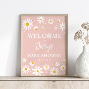 Poster Blush Boho Daisy Floral Girl Baby shower Bienvenue