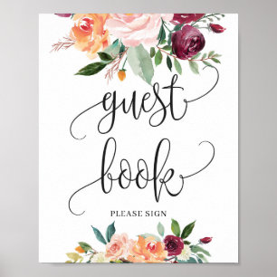 Poster Blush burgundy orange greenery guest book sign