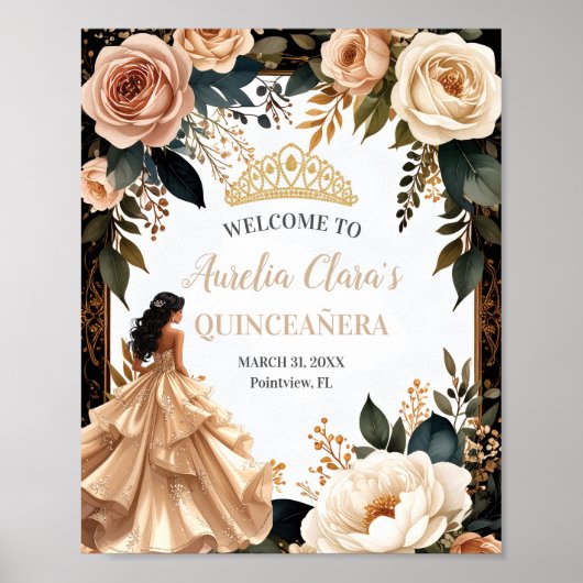 Poster Blush Champagne Ivory Floral Princess Quinceanera (Devant)