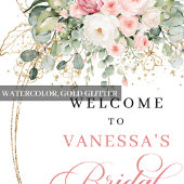 Poster Blush Chic Fleurs Dorées et Verdure Bienvenue à la
