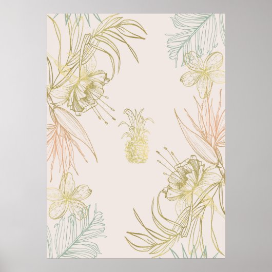Poster Blush Doré Floral Botanique Tropicale Ananas (Devant)