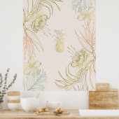 Poster Blush Doré Floral Botanique Tropicale Ananas (Cuisine)