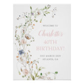 Poster Blush Fleur sauvage 40e anniversaire Bienvenue (Devant)