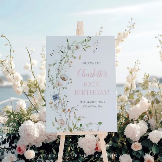 Poster Blush Fleur sauvage 60e anniversaire Bienvenue