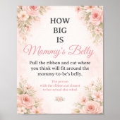 Poster Blush Floral Belly Size Baby Shower Game Sign (Devant)