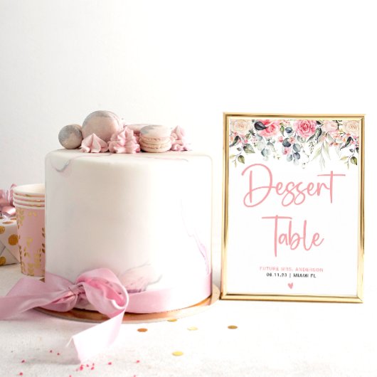 Poster Blush Floral | Panneau de dessert de mariage à l'a