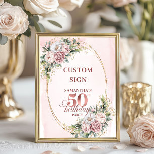 Poster Blush Floral Personnalisé Rêveur 50 Anniversaire 8