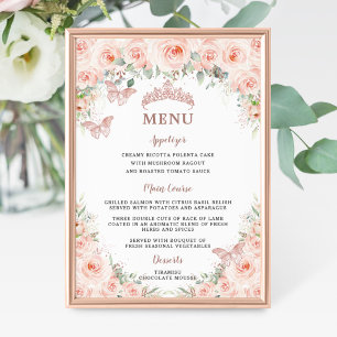 Poster Blush Floral Rose Gold Quinceanera Menu Anniversai