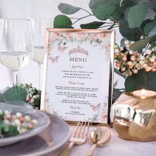 Poster Blush Floral Rose Gold Quinceanera Menu Anniversai