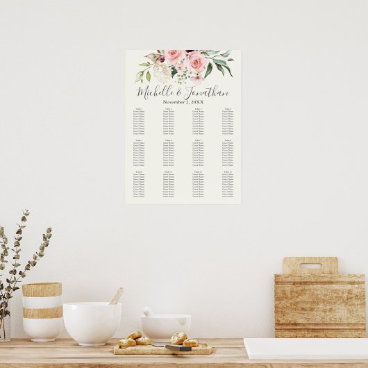 Poster Blush Floral Wedding Seating Chart – Table Plan (Cuisine)