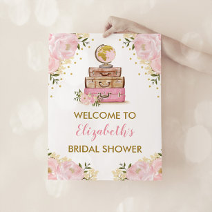 Poster Blush Gold Floral Travel Fête des mariées