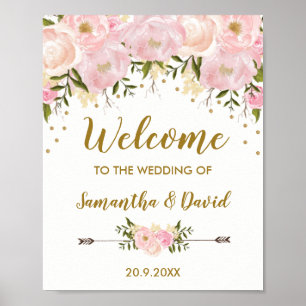 Poster Blush Gold Floral Wedding Welcome Sign Chic