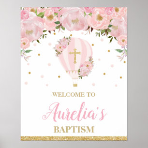 Poster Blush Hot Air Ballons Christening Baptême Bienvenu